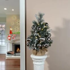 2ft. Pre-Lit Frosted Silver Pine Artificial Christmas Tree, Warm White LED Lights -Michaels Shop D252566S 2