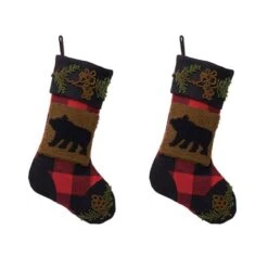 Glitzhome® 22" Red & Black Plaid Bear Stockings, 2ct.