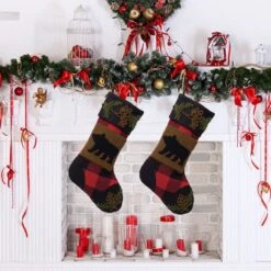 Glitzhome® 22" Red & Black Plaid Bear Stockings, 2ct. -Michaels Shop D252879S 2