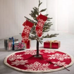 Glitzhome® Red Snowflake Tree Skirt & Stockings Set -Michaels Shop D252885S 2