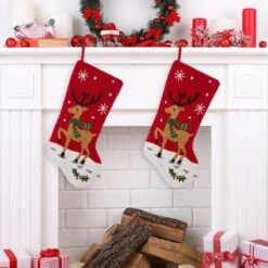 Glitzhome® 20" Red Reindeer Stockings, 2ct. -Michaels Shop D252891S 2