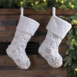 Glitzhome® 21" White Plush With Snowflake Christmas Stocking, 2ct. -Michaels Shop D252905S 2