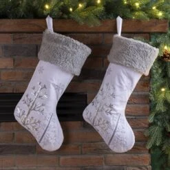 Glitzhome® 21" White Fleece With Christmas Tree & Snowflake Stocking, 2ct. -Michaels Shop D252907S 2