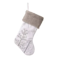 Glitzhome® 21" White Fleece With Christmas Tree & Snowflake Stocking, 2ct. -Michaels Shop D252907S 3