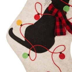 Glitzhome® Pre-Lit 21" Cat Embroidered Linen Christmas Stocking With LED Lighting -Michaels Shop D252951S 4