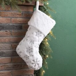 Glitzhome® 21" White Plush With Snowflake Christmas Stocking -Michaels Shop D252957S 2