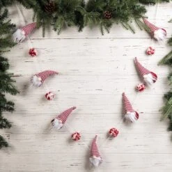 Glitzhome® 6ft. Red & White Fabric Christmas Gnome Garland -Michaels Shop D253596S 2
