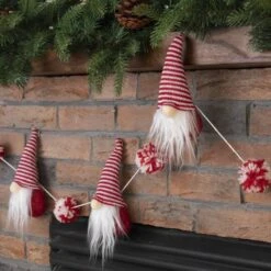 Glitzhome® 6ft. Red & White Fabric Christmas Gnome Garland -Michaels Shop D253596S 3