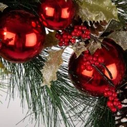 Glitzhome® 24" Pre-Lit Berry, Holly, Pinecone & Red Ornament LED Wreath -Michaels Shop D253608S 4