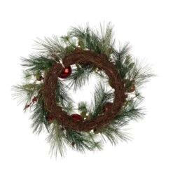Glitzhome® 24" Pre-Lit Berry, Holly, Pinecone & Red Ornament LED Wreath -Michaels Shop D253608S 6
