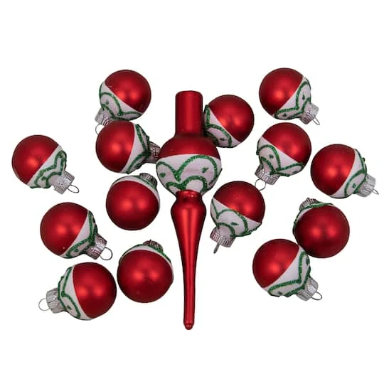 Northlight 15ct. Red Matte Frosted Tree Topper & Ball Ornaments 4 Northlight 15ct. Red Matte Frosted Tree Topper & Ball Ornaments - Image 2