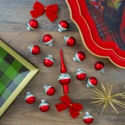 Northlight 15ct. Red Matte Frosted Tree Topper & Ball Ornaments 12 Northlight 15ct. Red Matte Frosted Tree Topper & Ball Ornaments -Michaels Shop D253708S 12