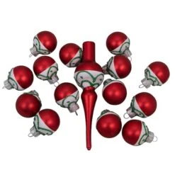 Northlight 15ct. Red Matte Frosted Tree Topper & Ball Ornaments 13 Northlight 15ct. Red Matte Frosted Tree Topper & Ball Ornaments -Michaels Shop D253708S 13