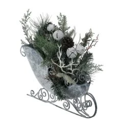 Northlight 9.5" Gray & Green Frosted Pinecone In Foliage Filled Tabletop Sleigh -Michaels Shop D253931S 12