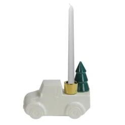 Northlight 5" White Ceramic Truck With Christmas Tree Taper Candlestick Holder -Michaels Shop D253991S 11