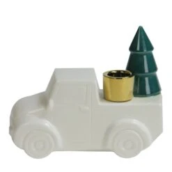 Northlight 5" White Ceramic Truck With Christmas Tree Taper Candlestick Holder -Michaels Shop D253991S 12