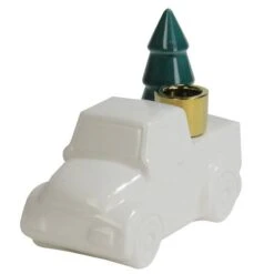 Northlight 5" White Ceramic Truck With Christmas Tree Taper Candlestick Holder -Michaels Shop D253991S 14