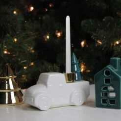 Northlight 5" White Ceramic Truck With Christmas Tree Taper Candlestick Holder -Michaels Shop D253991S 3