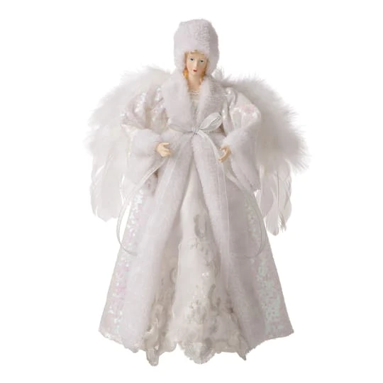 Glitzhome® 16" White Faux Fur Christmas Angel Tree Topper 3 Glitzhome® 16" White Faux Fur Christmas Angel Tree Topper
