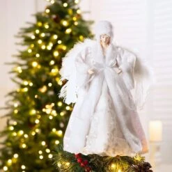 Glitzhome® 16" White Faux Fur Christmas Angel Tree Topper 13 Glitzhome® 16" White Faux Fur Christmas Angel Tree Topper -Michaels Shop D254172S 2