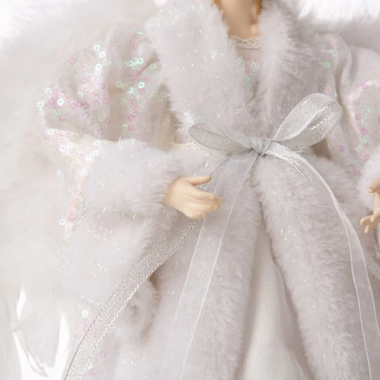Glitzhome® 16" White Faux Fur Christmas Angel Tree Topper 7 Glitzhome® 16" White Faux Fur Christmas Angel Tree Topper - Image 5