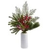 23" Mixed Pine, Pinecone & Berry Arrangement In White Vase -Michaels Shop D255790S 1