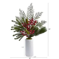 23" Mixed Pine, Pinecone & Berry Arrangement In White Vase 8 23" Mixed Pine, Pinecone & Berry Arrangement In White Vase -Michaels Shop D255790S 2