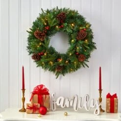 24" Clear LED Mixed Pine & Berries Christmas Wreath -Michaels Shop D255799S 4