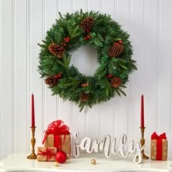 24" Clear LED Mixed Pine & Berries Christmas Wreath -Michaels Shop D255799S 5