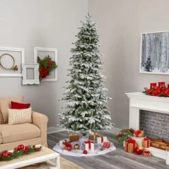 8ft. Pre-Lit Flocked North Carolina Fir Artificial Christmas Tree With Warm White LED Lights -Michaels Shop D255801S 7
