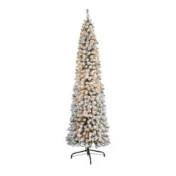 7ft. Pre-Lit Flocked Pencil Artificial Christmas Tree With Clear LED Lights 11 7ft. Pre-Lit Flocked Pencil Artificial Christmas Tree With Clear LED Lights -Michaels Shop D255811S 1 1