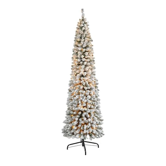 7ft. Pre-Lit Flocked Pencil Artificial Christmas Tree With Clear LED Lights 4 7ft. Pre-Lit Flocked Pencil Artificial Christmas Tree With Clear LED Lights - Image 2