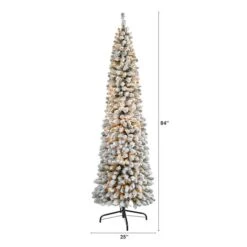7ft. Pre-Lit Flocked Pencil Artificial Christmas Tree With Clear LED Lights 12 7ft. Pre-Lit Flocked Pencil Artificial Christmas Tree With Clear LED Lights -Michaels Shop D255811S 2