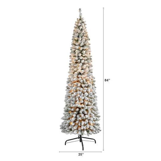 7ft. Pre-Lit Flocked Pencil Artificial Christmas Tree With Clear LED Lights 5 7ft. Pre-Lit Flocked Pencil Artificial Christmas Tree With Clear LED Lights - Image 3