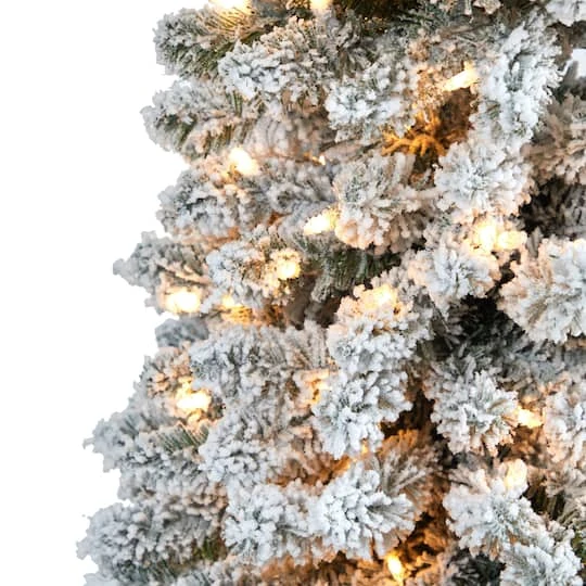 7ft. Pre-Lit Flocked Pencil Artificial Christmas Tree With Clear LED Lights 6 7ft. Pre-Lit Flocked Pencil Artificial Christmas Tree With Clear LED Lights - Image 4