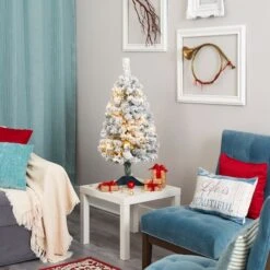 3ft. Pre-Lit Flocked Rock Springs Spruce Artificial Christmas Tree, Clear LED Lights -Michaels Shop D256025S 6