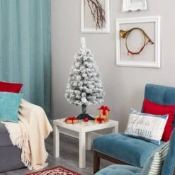 3ft. Pre-Lit Flocked Rock Springs Spruce Artificial Christmas Tree, Clear LED Lights -Michaels Shop D256025S 7