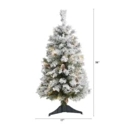 3ft. Pre-Lit Flocked White River Mountain Pine & Pinecones Artificial Christmas Tree With Clear LED Lights -Michaels Shop D256039S 2
