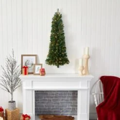 4ft. Pre-Lit Hanging Artificial Flat Back Christmas Tree, Clear LED Lights -Michaels Shop D256041S 5