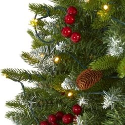 4ft. Pre-Lit Snow Tipped Portland Spruce Artificial Christmas Tree With Frosted Berries And Pinecones, Clear LED Lights -Michaels Shop D256058S 3