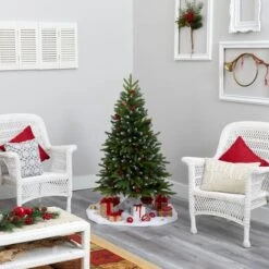 4ft. Pre-Lit Snow Tipped Portland Spruce Artificial Christmas Tree With Frosted Berries And Pinecones, Clear LED Lights -Michaels Shop D256058S 7