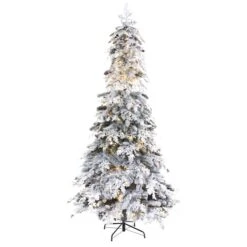 8ft. Pre-Lit Flocked Montana Down Swept Spruce & Pinecones Artificial Christmas Tree With Clear LED Lights -Michaels Shop D256065S 3