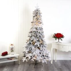 8ft. Pre-Lit Flocked Montana Down Swept Spruce & Pinecones Artificial Christmas Tree With Clear LED Lights -Michaels Shop D256065S 7
