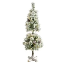 3ft. Pre-Lit Flocked Artificial Christmas Tree Topiary, Warm White LED Lights