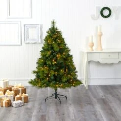 5ft. Pre-Lit North Carolina Mixed Pine Artificial Christmas Tree, Warm White LED Lights -Michaels Shop D256176S 5