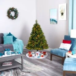 5ft. Pre-Lit North Carolina Mixed Pine Artificial Christmas Tree, Warm White LED Lights -Michaels Shop D256176S 6