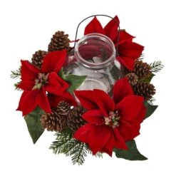 9" Red Poinsettia & Pinecone Candelabrum -Michaels Shop D292858S 2