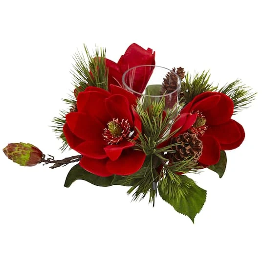 7" Red Magnolia & Pine Candelabrum 5 7" Red Magnolia & Pine Candelabrum - Image 3