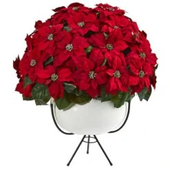 3ft. Red Grand Poinsettia Arrangement In White Vase With Metal Stand