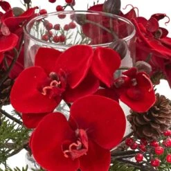 6" Red Orchid, Berry & Pine Holiday Candelabrum -Michaels Shop D292870S 12